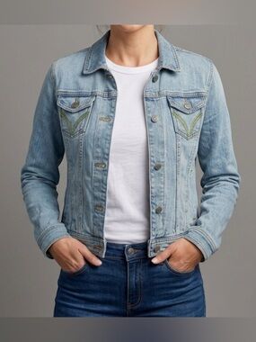 Hollister Co. Light Wash Denim Jean Jacket Medium Vintage Y2K Preppy 2000s